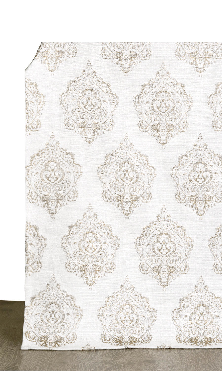 Damask Poly-Cotton Window Treatments Fabric By the Yard (Cream/ Pale Beige)