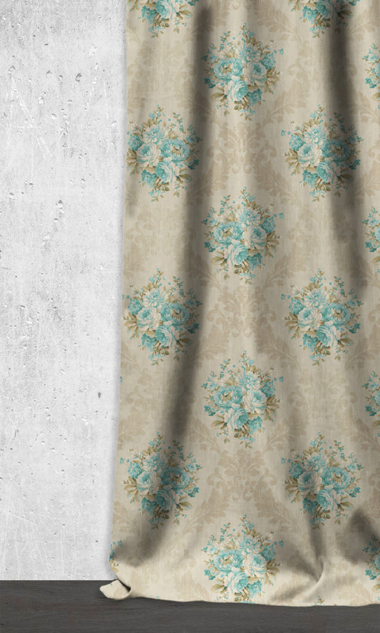 Floral Dimout Shades (Blue/ Ivory)