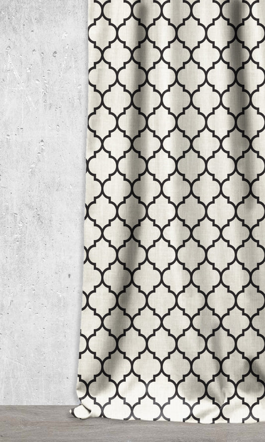 Geometrical Printed Home Décor Fabric By the Metre (Black/ Ivory)