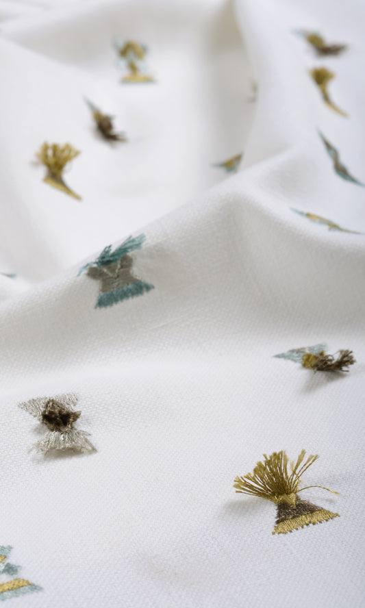 Embroidered Roman Shades (Green/ Blue/ White)