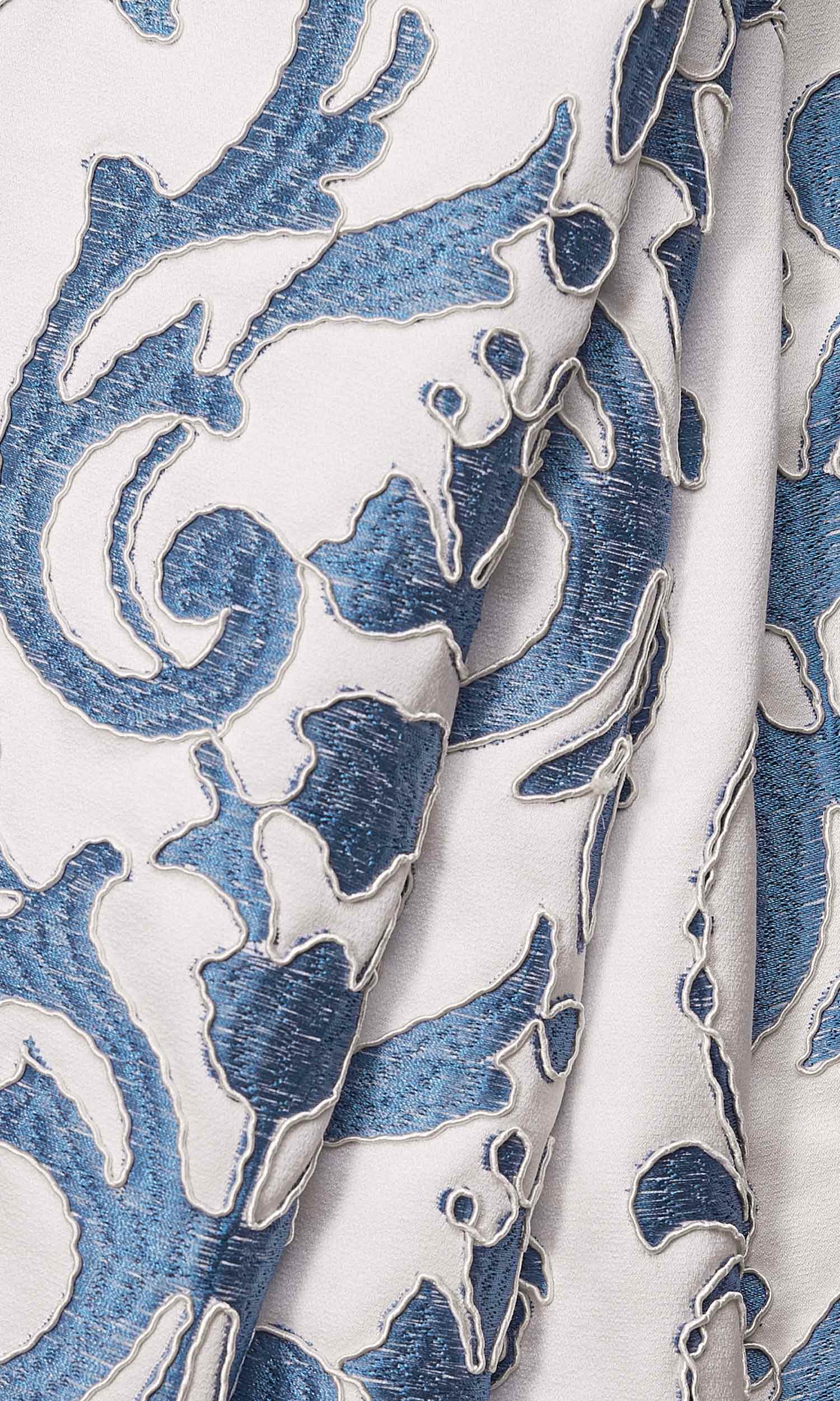 Damask Window Treatments Fabric By the Yard (White/ Blue)
