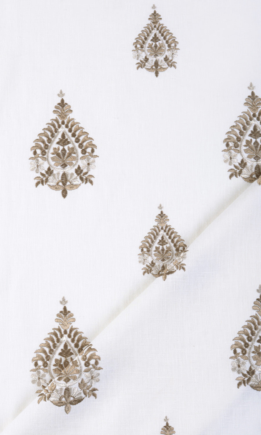 Damask Embroidery Window Treatments Fabric By the Yard (Off White/ Coffee Brown)