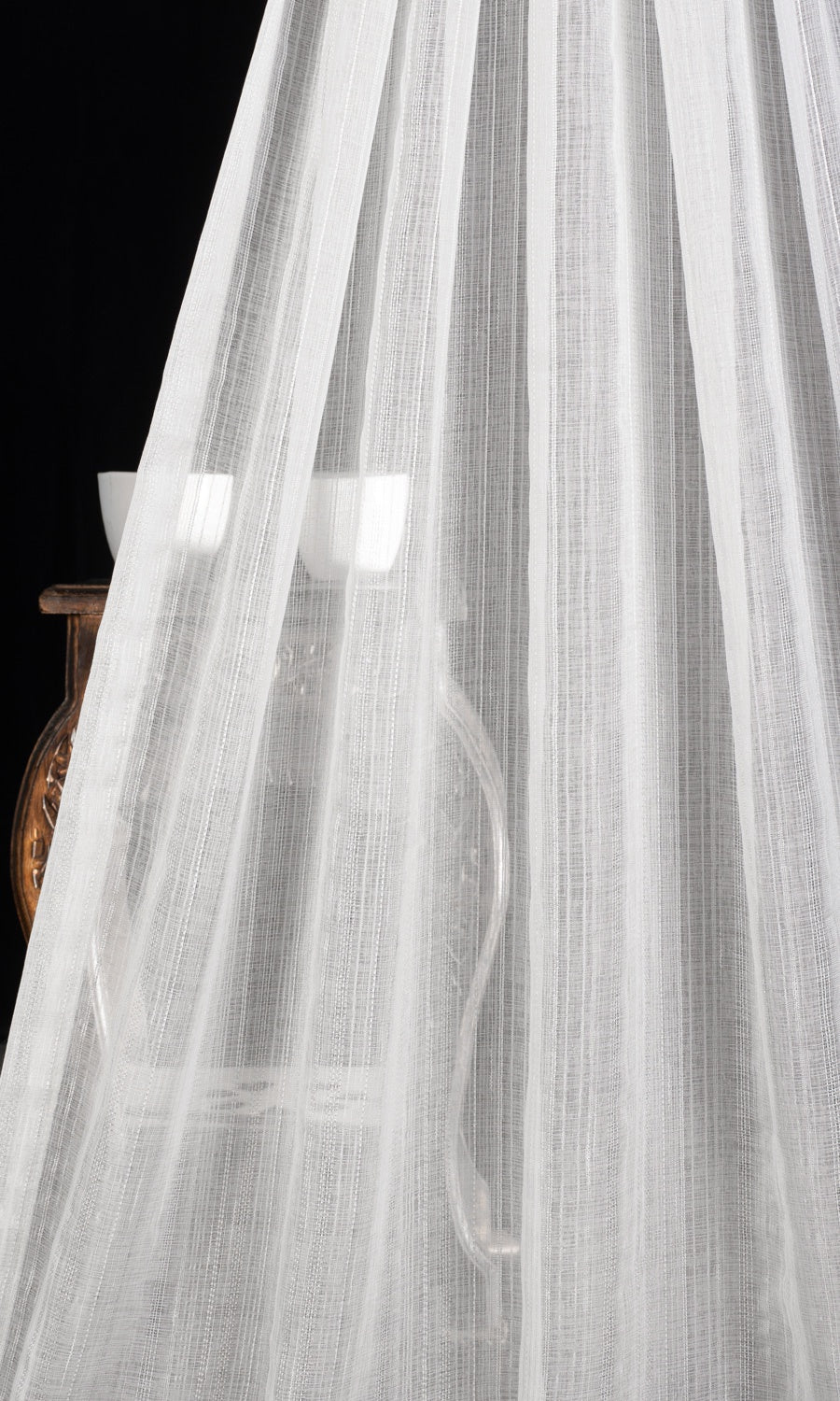 Textured Striped Sheer Home Textile Fabric Material Sample (White)