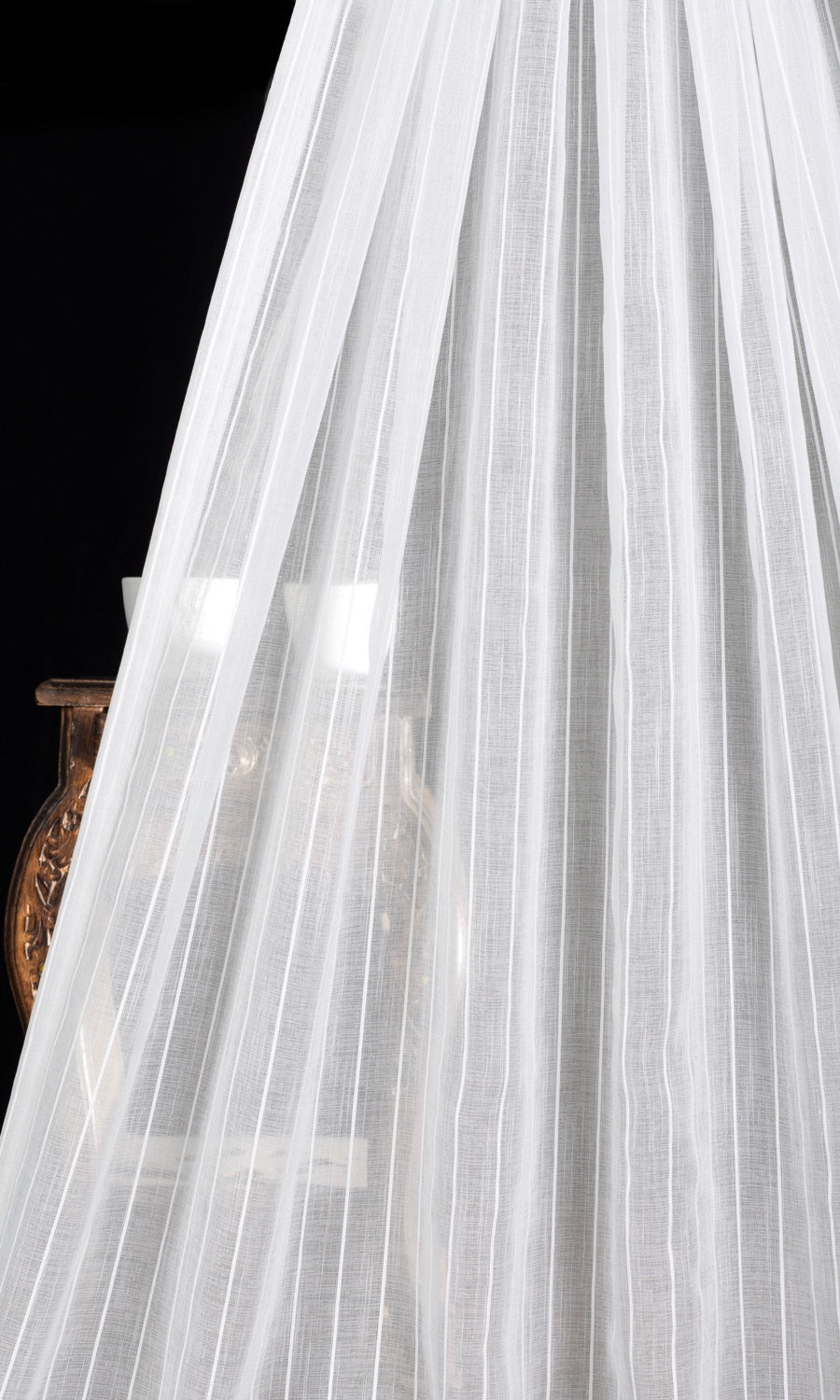 Striped Sheer Home Textile Fabric Material Sample (White)