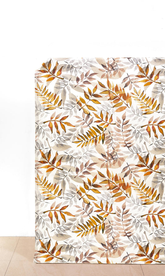 Floral Cotton Home Décor Fabric Sample (Orange/ Gray/ Brown)
