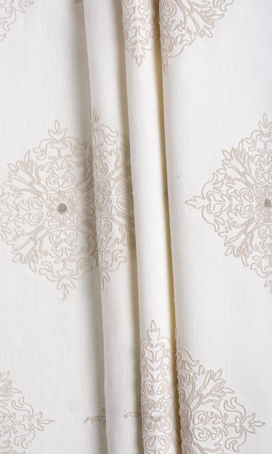 Poly-Linen Embroidered Free Fabric Material Sample (White/ Cream)