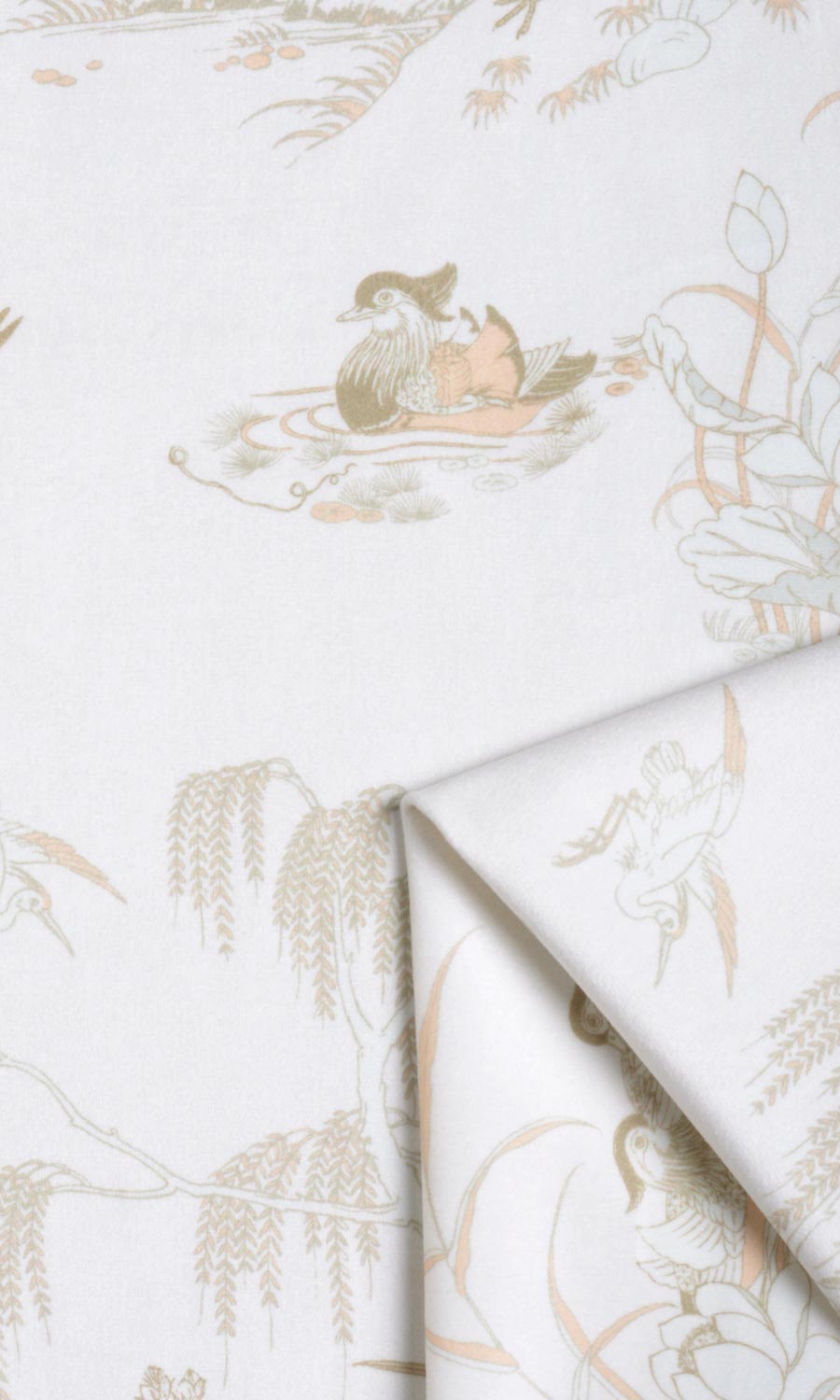 Chinoiserie Toile Velvet Free Fabric Material Sample (White/ Ivory)