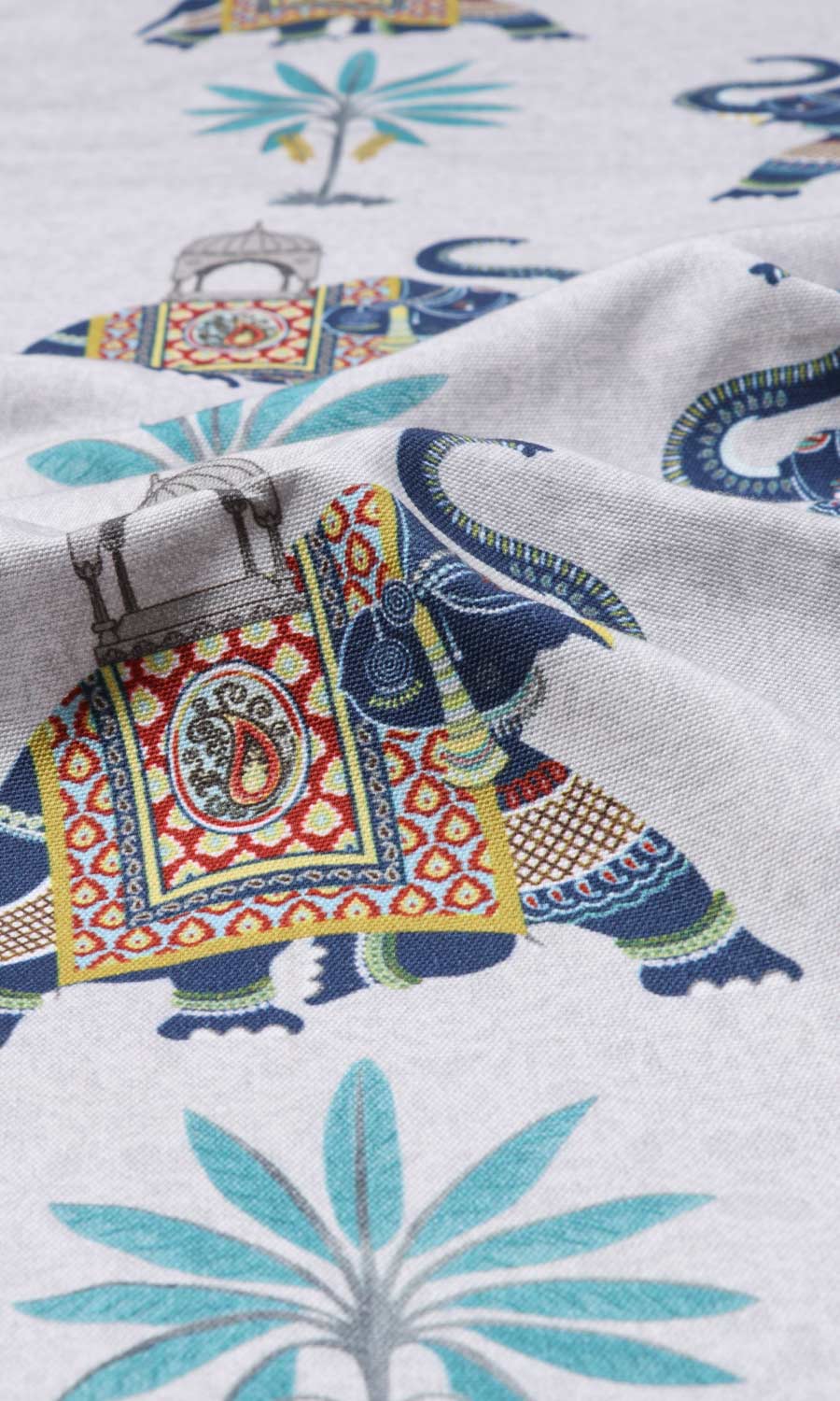 Printed Cotton Window Treatments Fabric Sample (Grey/ Blue)