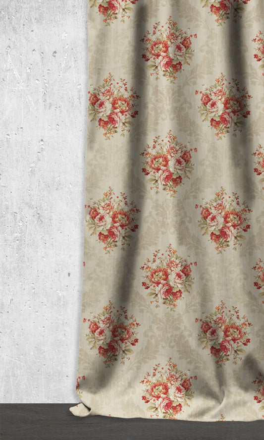 Dimout Floral Blinds (Red/ Creamy-Beige)