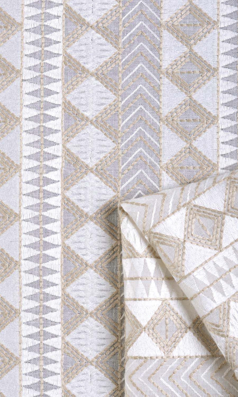 Geometric Patterned Sheer Fabric Material By the Yard (White/ Beige)