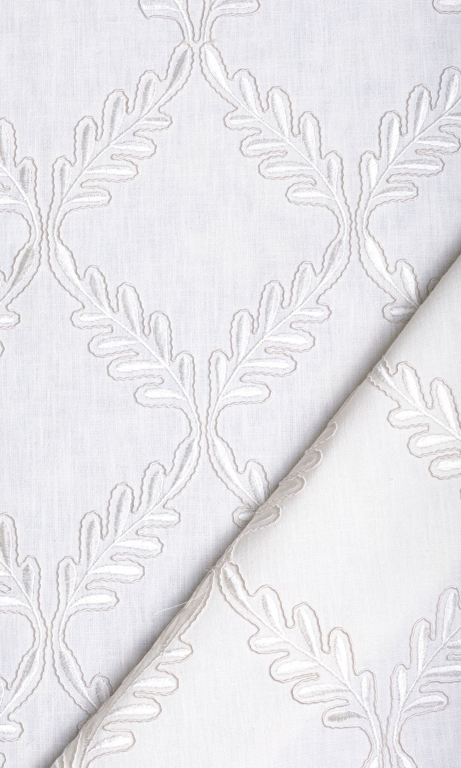 Poly-Linen Embroidered Free Fabric Material Sample (White/ Cream)