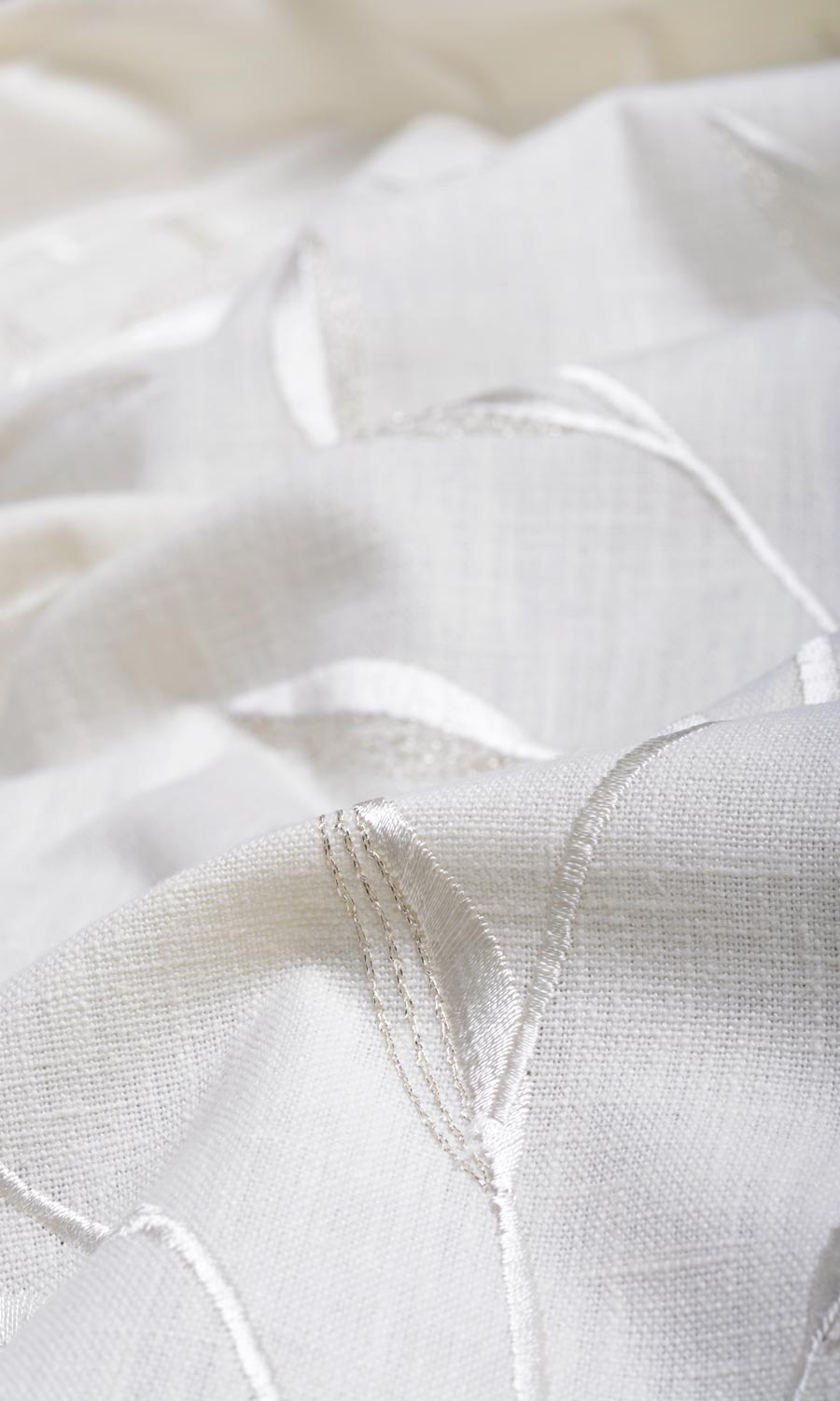 Floral Embroidery Free Fabric Material Sample (White/ Cream)