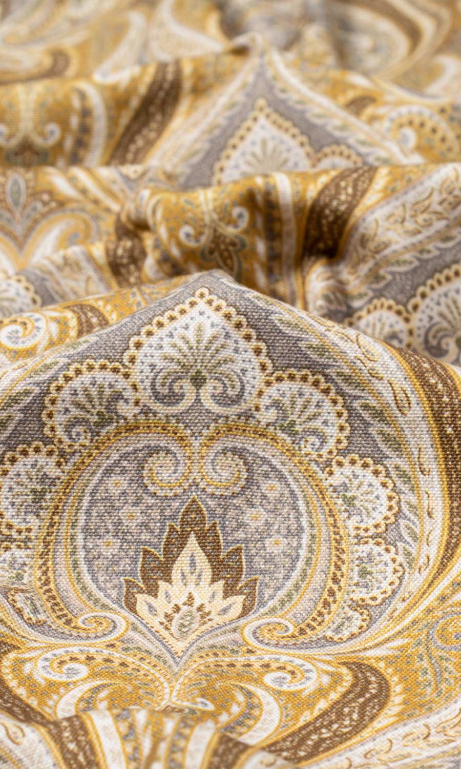 Floral Damask Home Textile Fabric Material Sample (Grey/ Yellow)