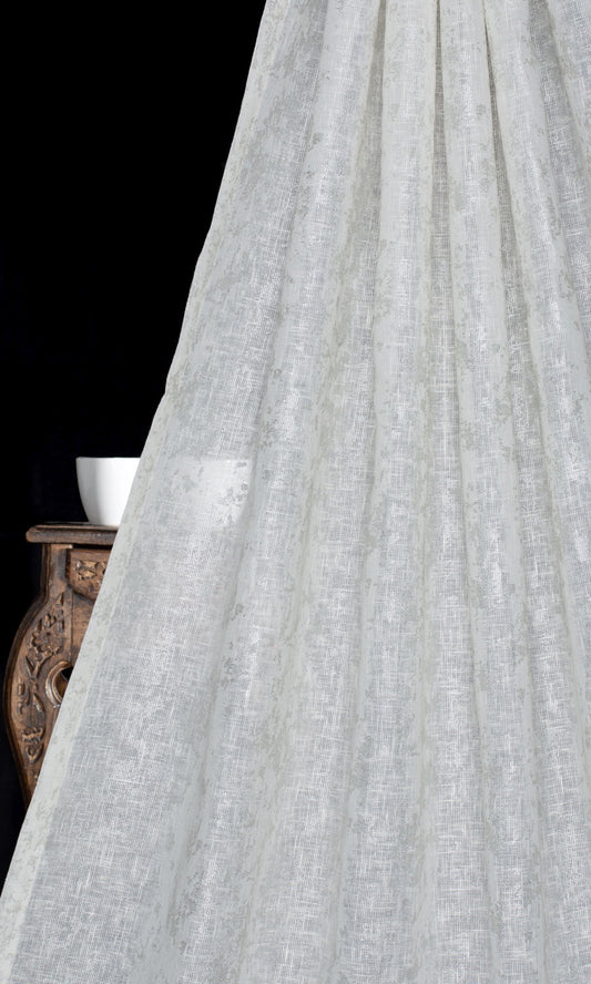 Metallic Accented Home Décor Fabric By the Yard (White/ Silver)