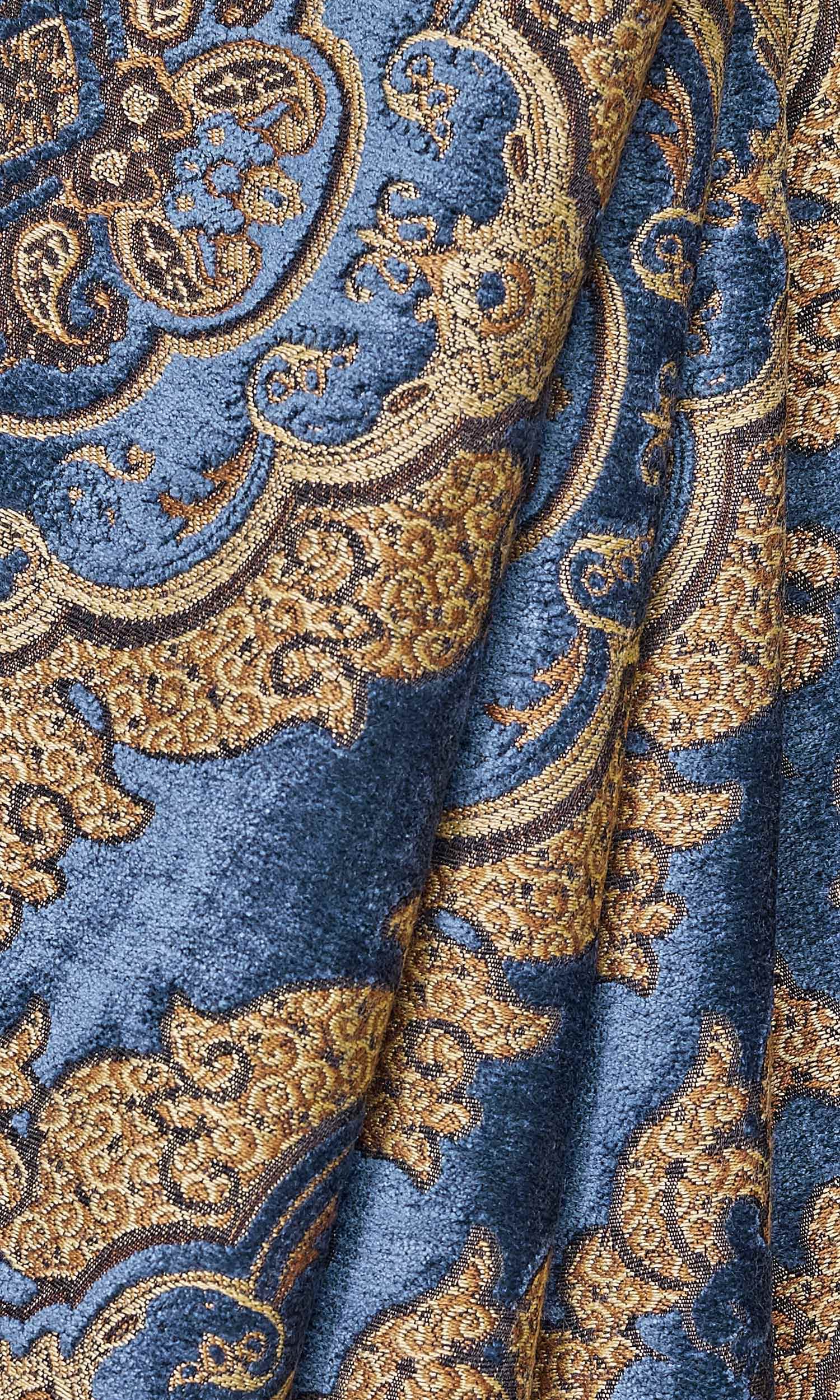 Damask Velvet Window Treatments Fabric By the Yard (Beige/ Brown/ Blue)