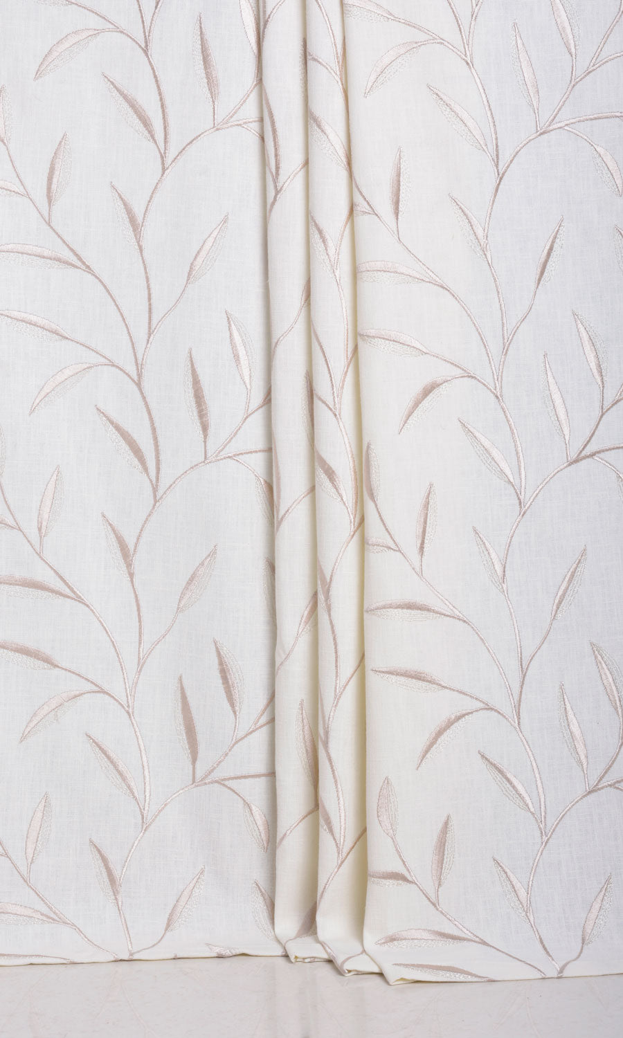 Floral Embroidery Window Treatments Fabric Sample (White/ Cream)