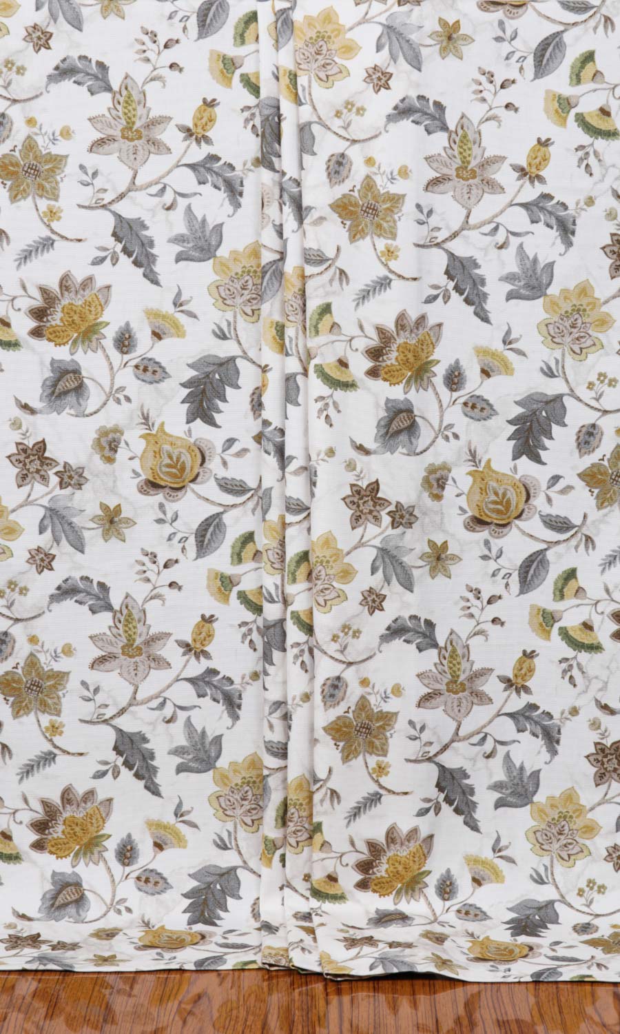 Floral Cotton Window Treatments Fabric Sample (Grey/ Yellow)