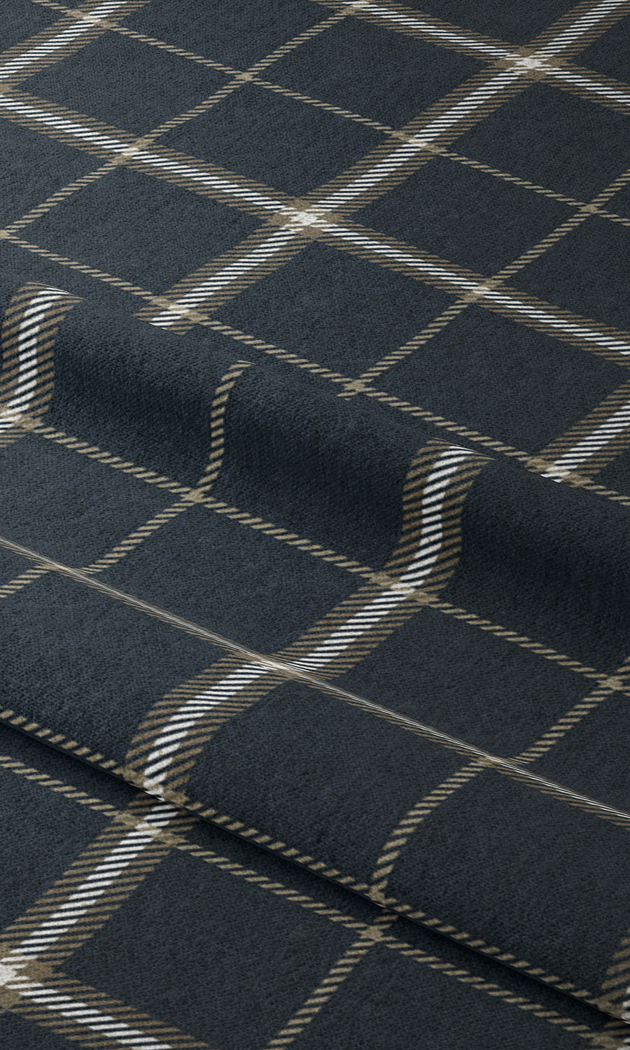 Checkered Window Treatments Fabric Sample (Navy Blue/ Brown)
