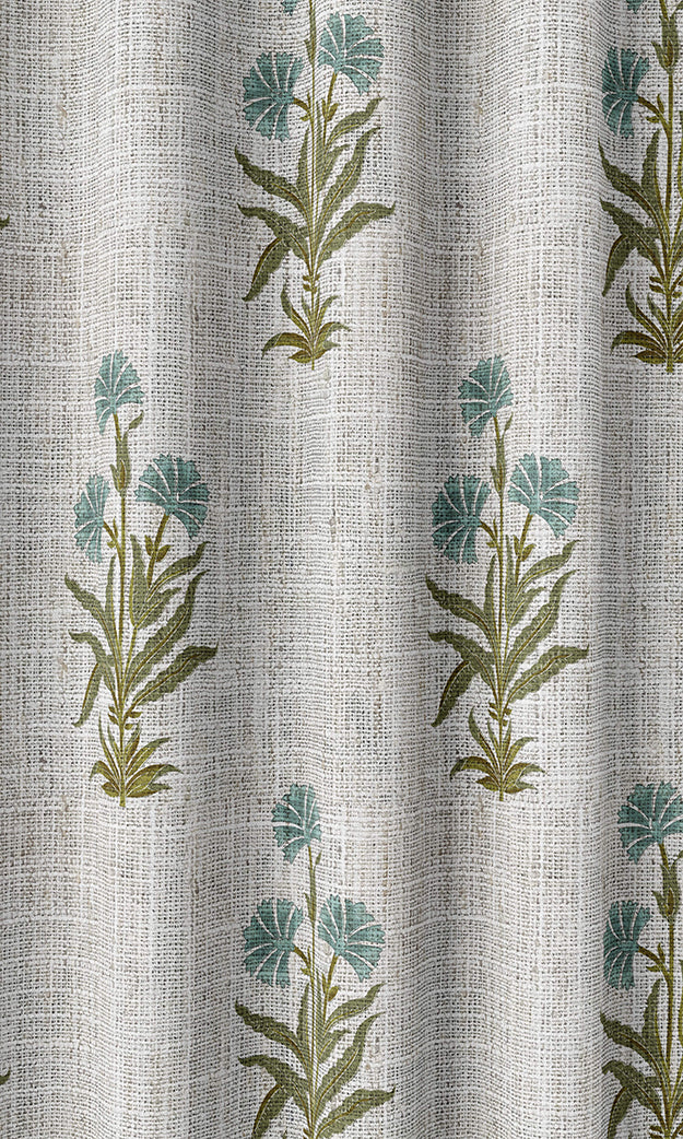 Modern Floral Home Textile Fabric Material By the Yard (Green/ Blue/ White)