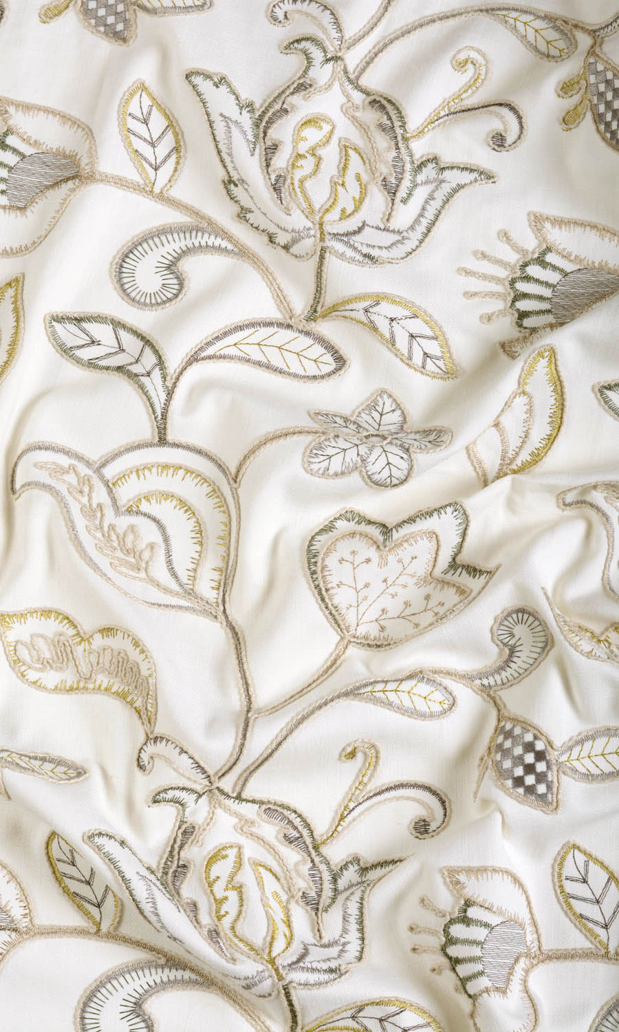 Embroidered Fabric By the Yard for Curtains & Drapes (Beige/ Gray/ Green/ White)