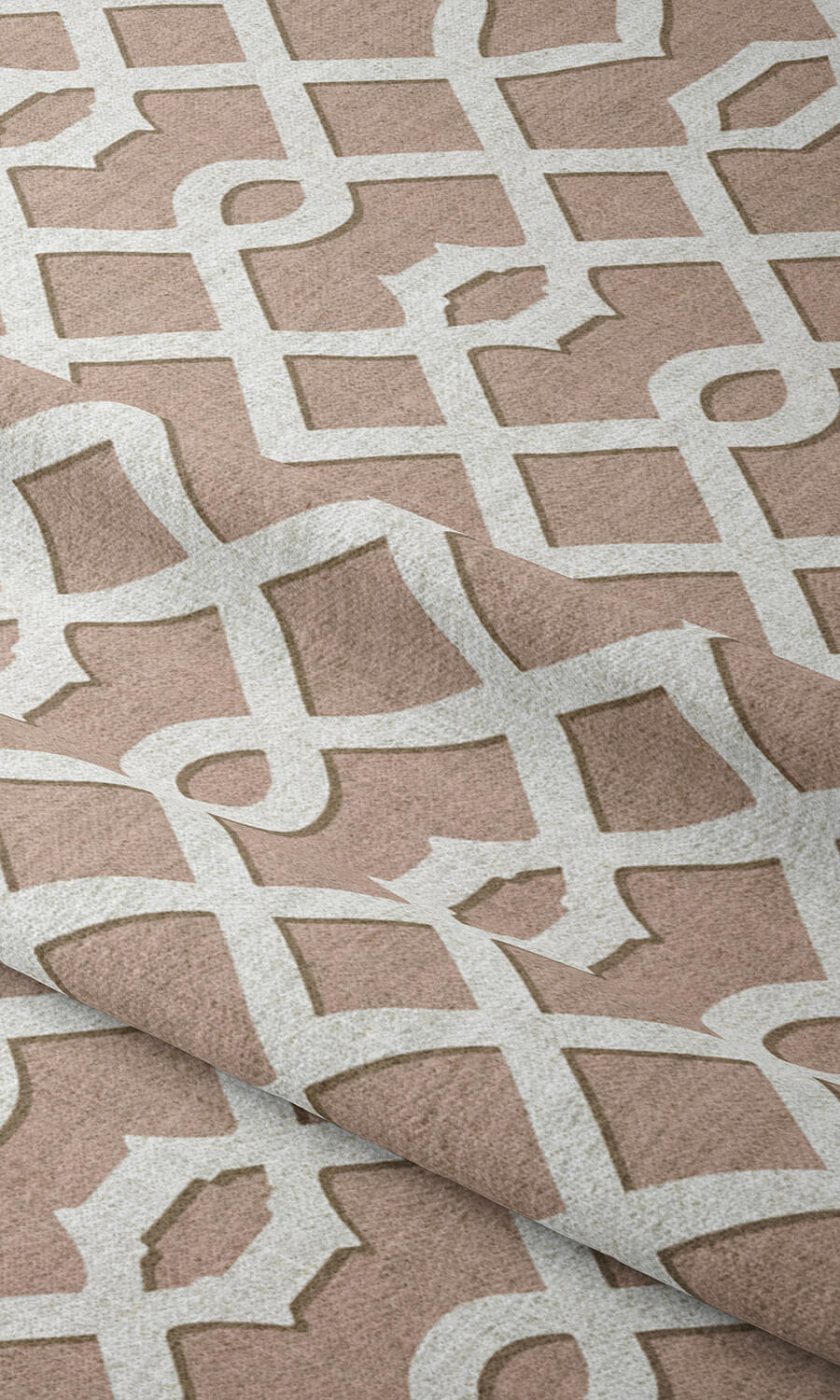 Trellis Patterned Fabric Material By the Metre (Soft Pink/ White)