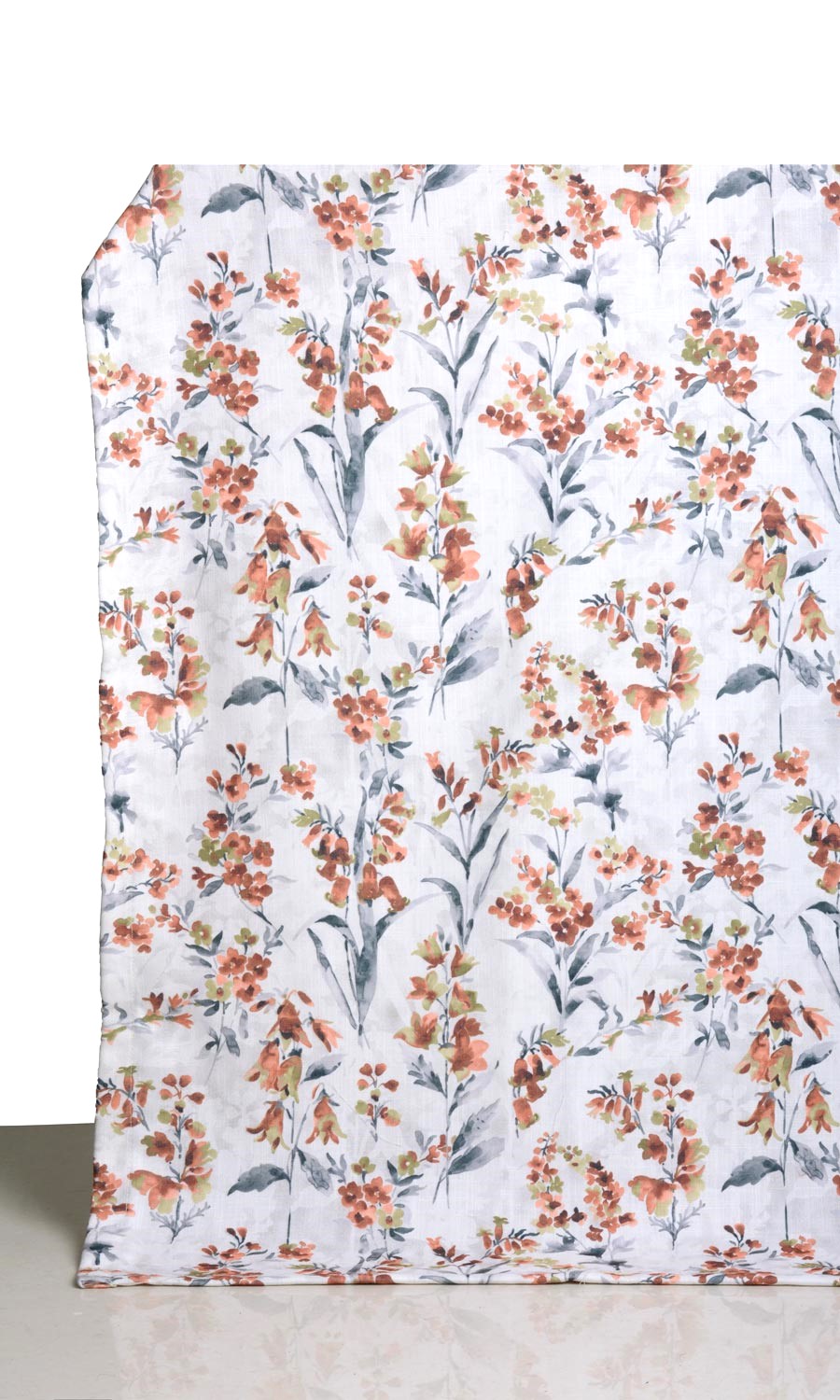 Floral Print Window Treatments Fabric Sample (Orange/ Grey)