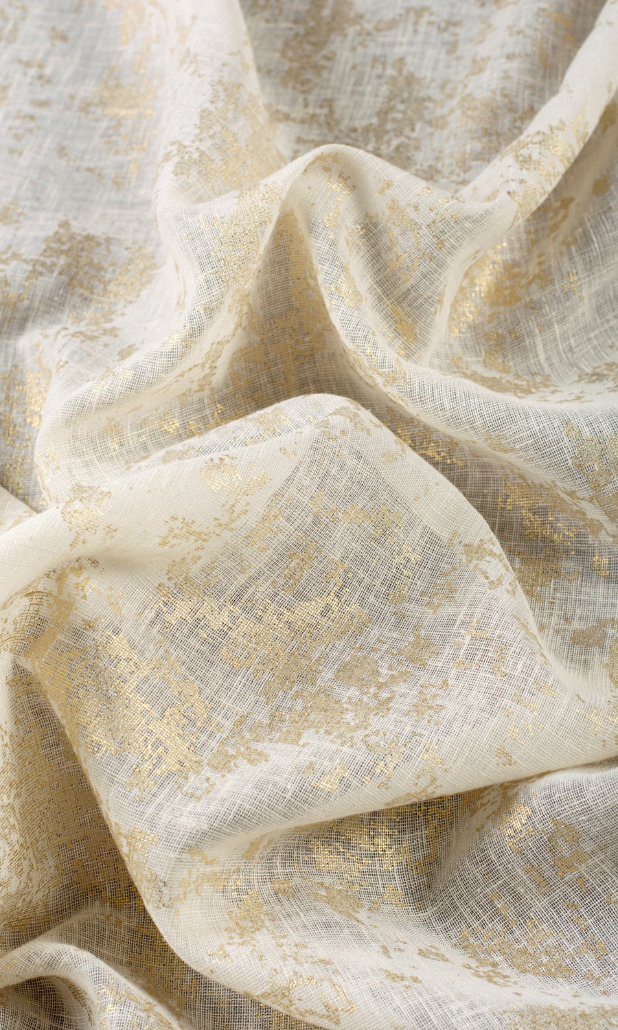 Metallic Print Semi-Sheer Fabric Sample for Roman Blinds & Shades (White/ Golden)