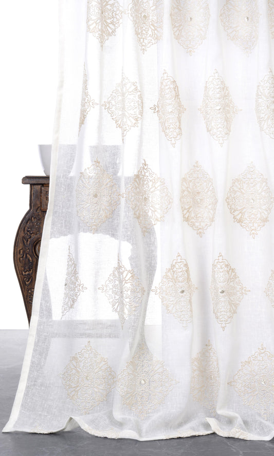 Sheer Floral Embroidered Home Décor Fabric By the Yard (White/ Cream)