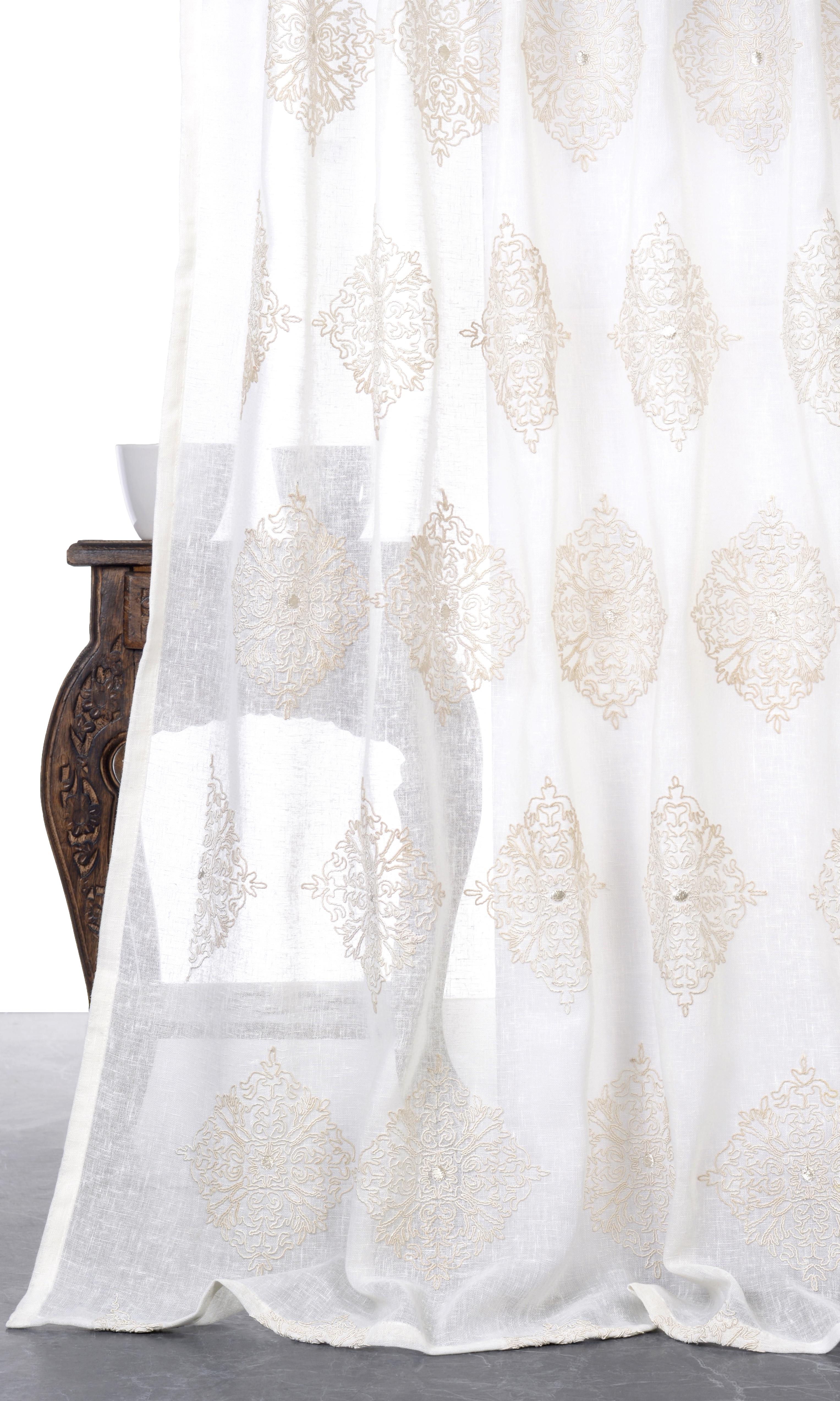 Sheer Floral Embroidered Home Décor Fabric By the Yard (White/ Cream)
