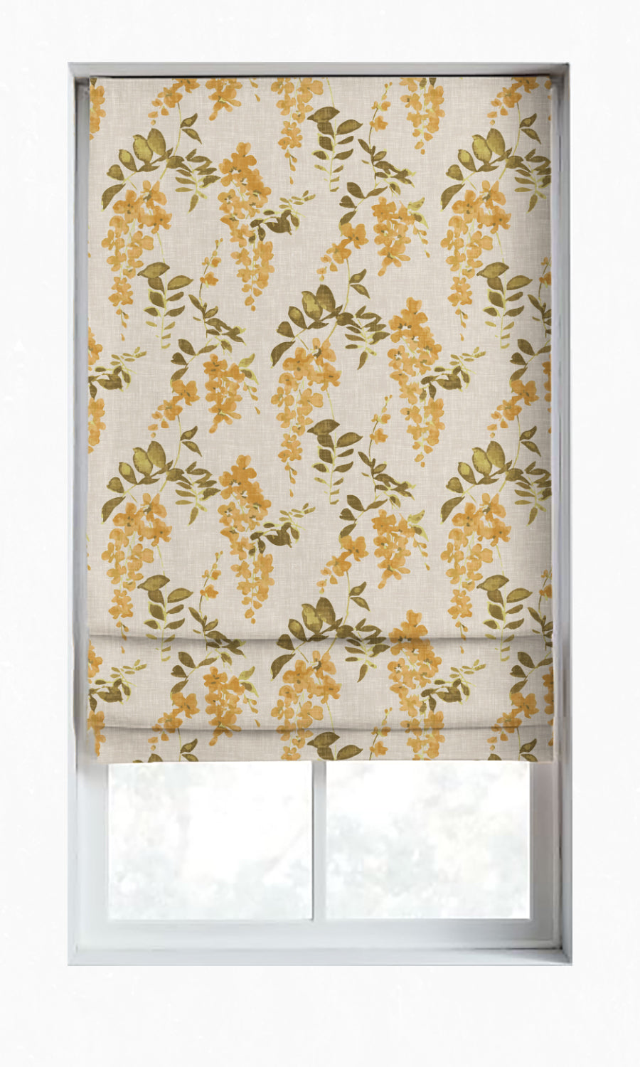 Dimout Floral Window Treatments Fabric By the Yard (Honey Yellow/ Grey)