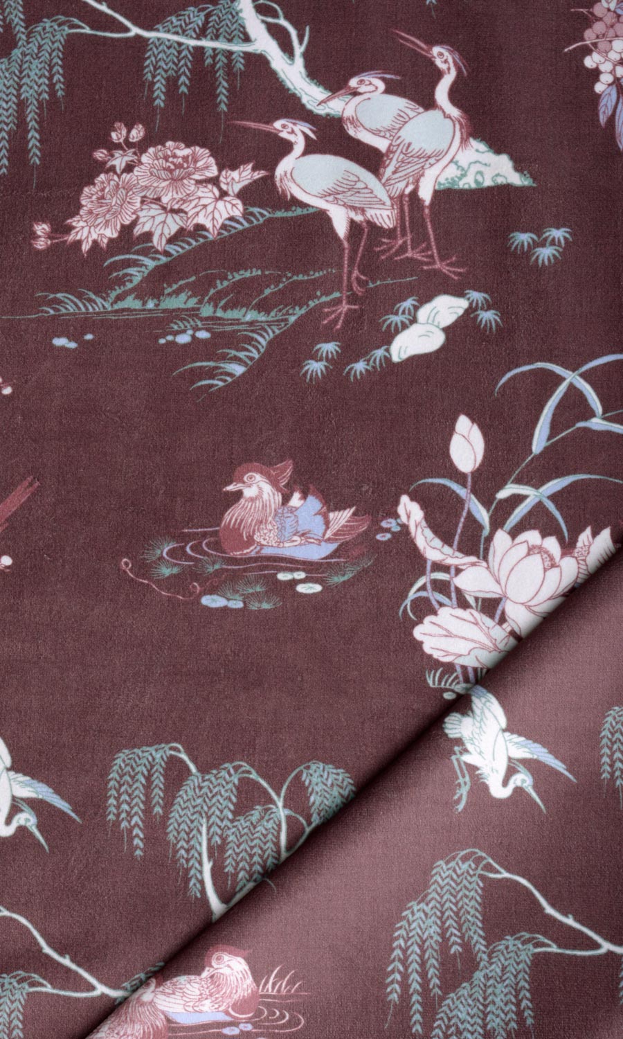 Chinoiserie Toile Velvet Home Textile Fabric Material By the Yard (Burgundy Red)