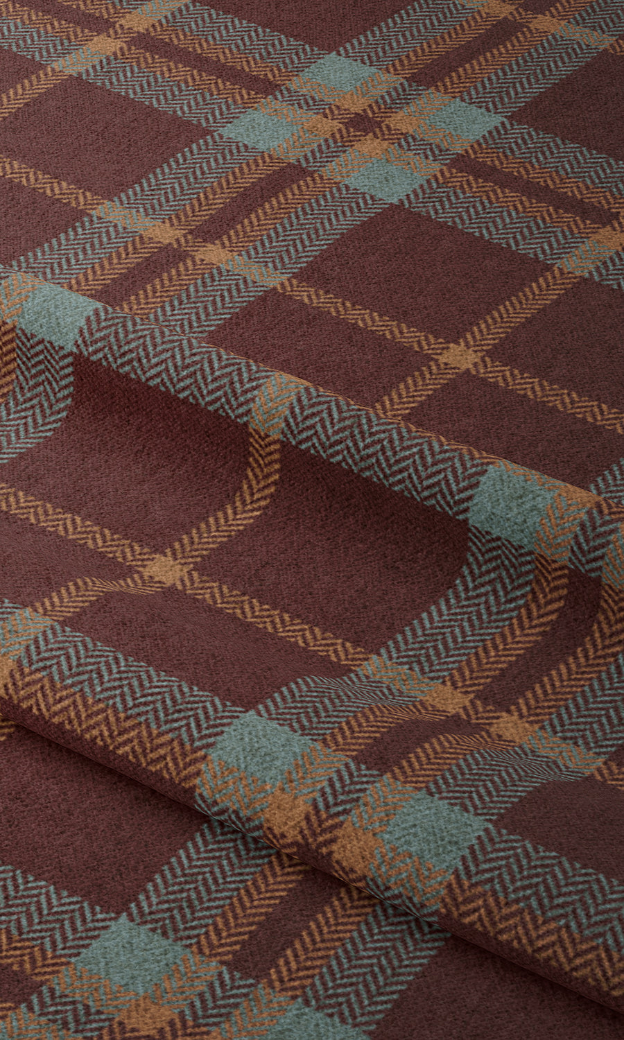 Checkered Fabric Material By the Yard (Wine Red/ Orange/ Blue)