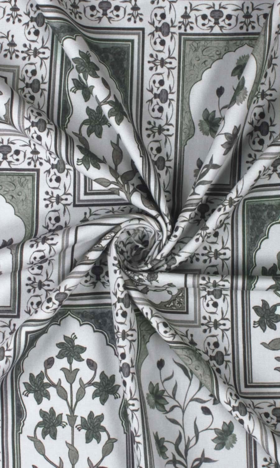 Floral Cotton Home Textile Fabric Material By the Yard (White/ Grey)