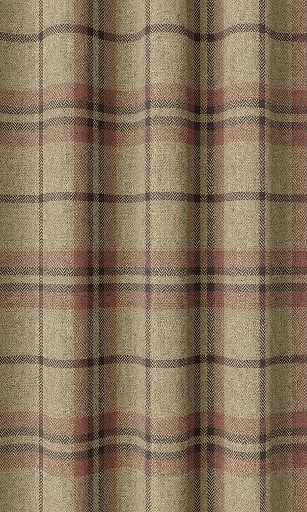 Check Patterned Home Textile Fabric Material By the Yard (Beige/ Red)