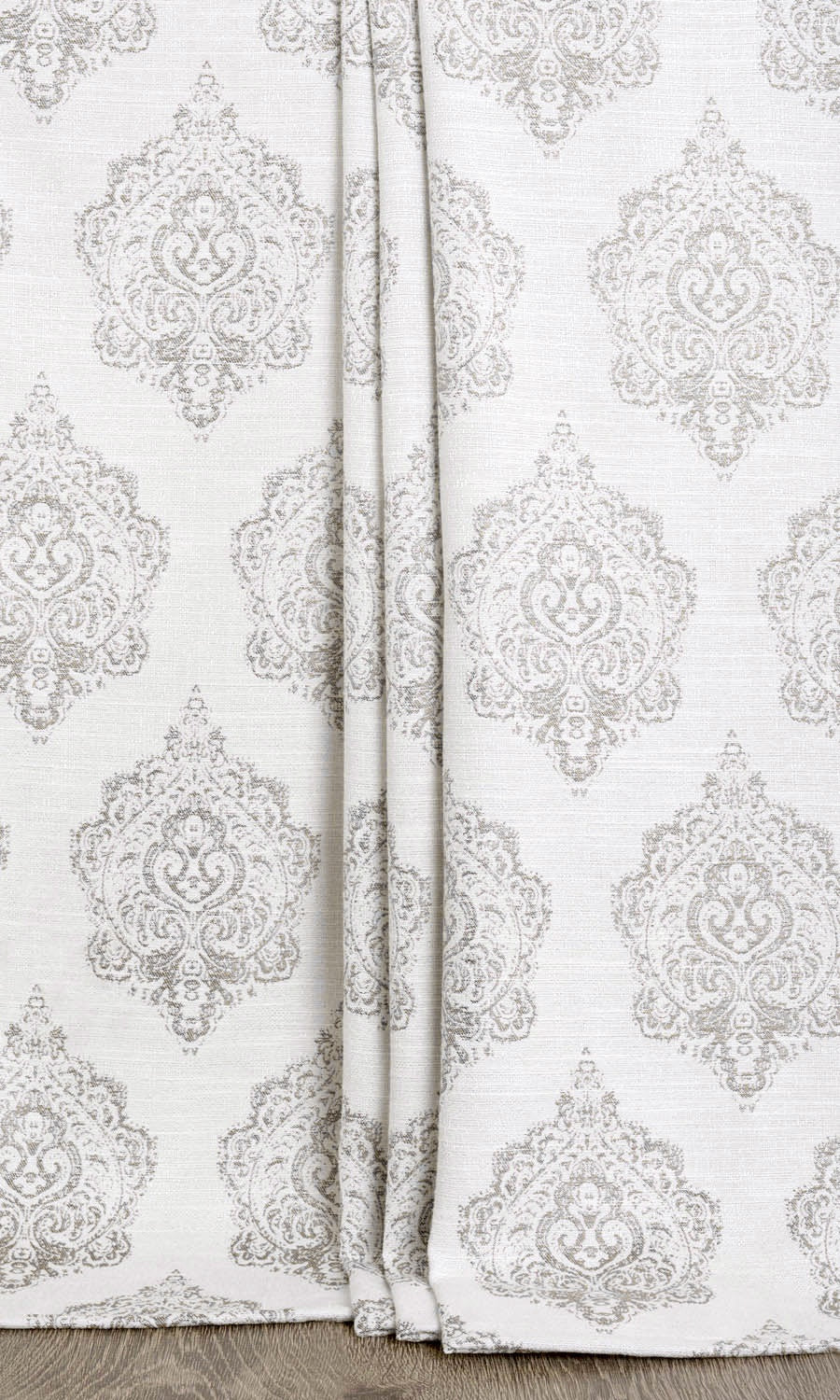 Damask Poly-Cotton Home Décor Fabric By the Yard (Off White/ Gray)