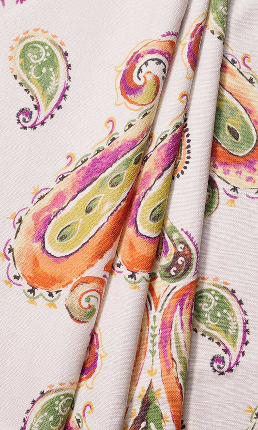Paisley Print Home Décor Fabric By the Yard (Green/ Orange)