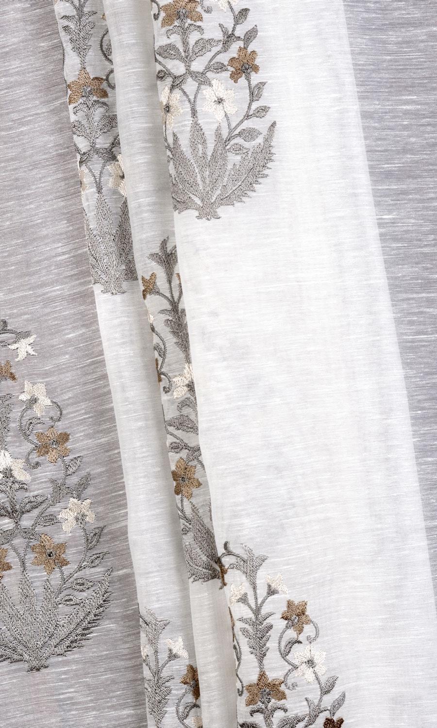 Floral Sheer Window Treatments Fabric Sample (White/ Grey/ Brown)