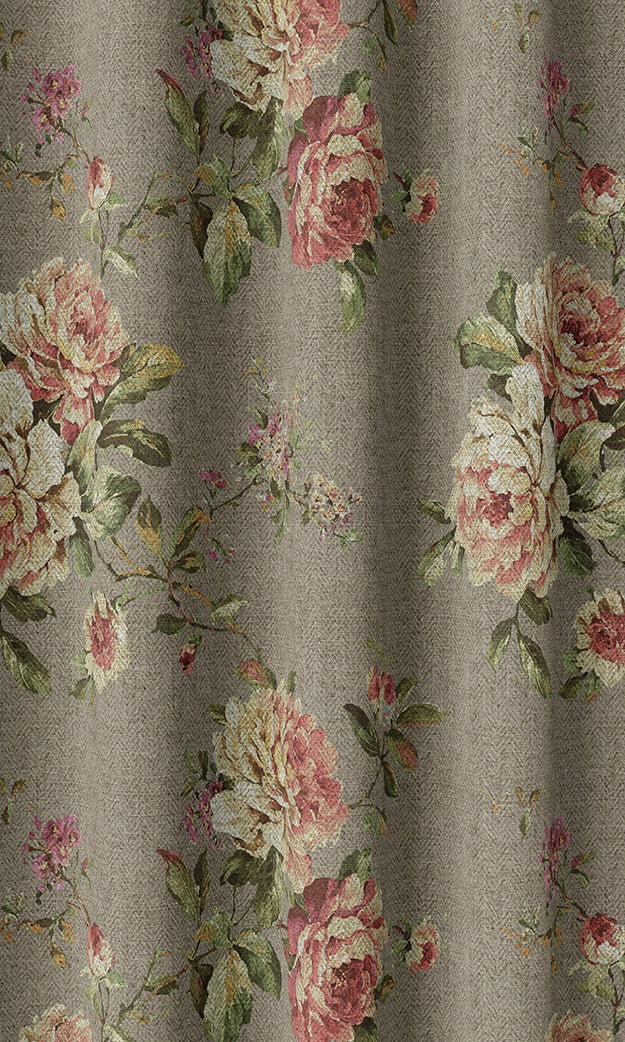 Floral Country Home Textile Fabric Material Sample (Grey/ Green/ Pink)