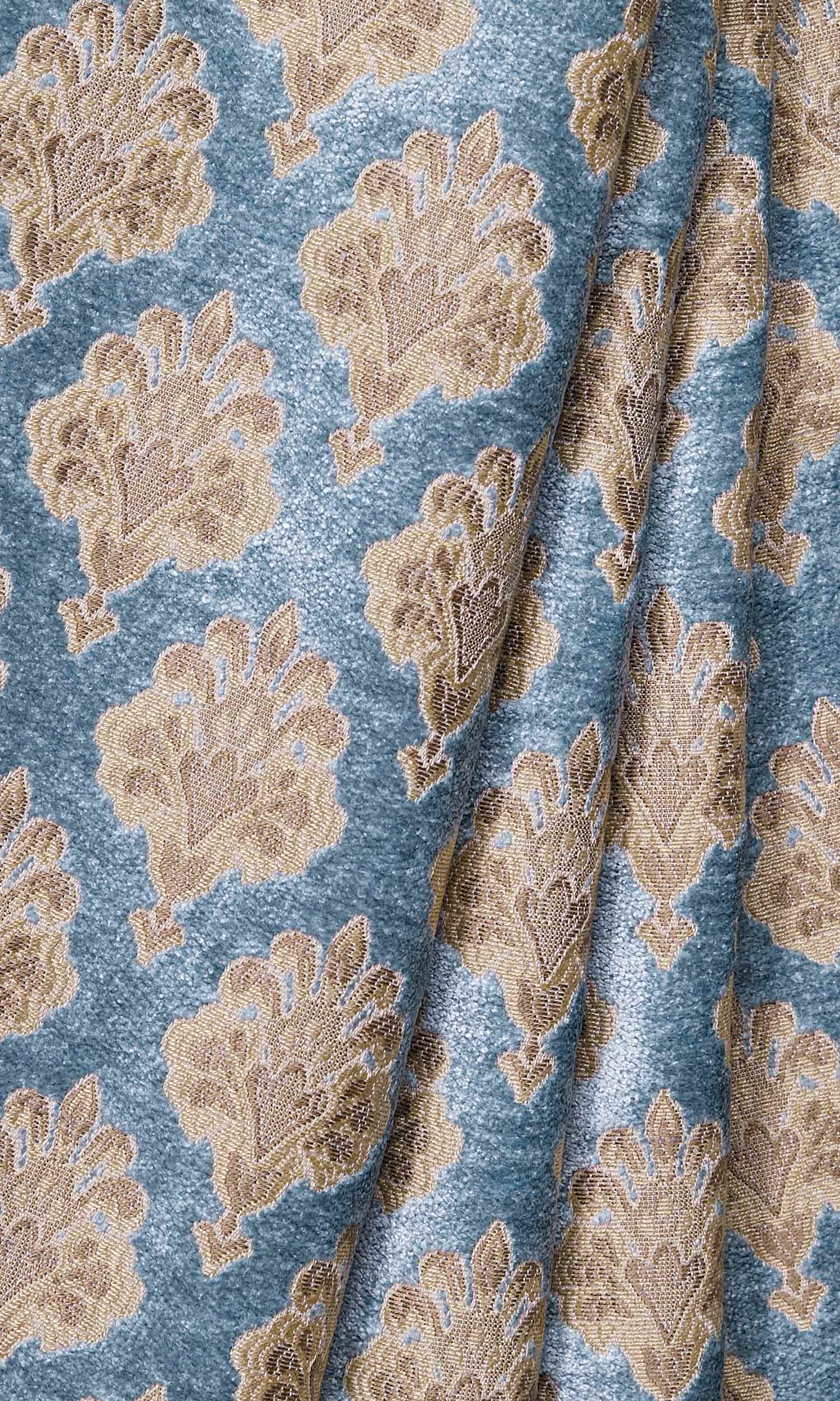 Floral Velvet Window Treatments Fabric By the Yard (Beige/ Brown/ Blue)