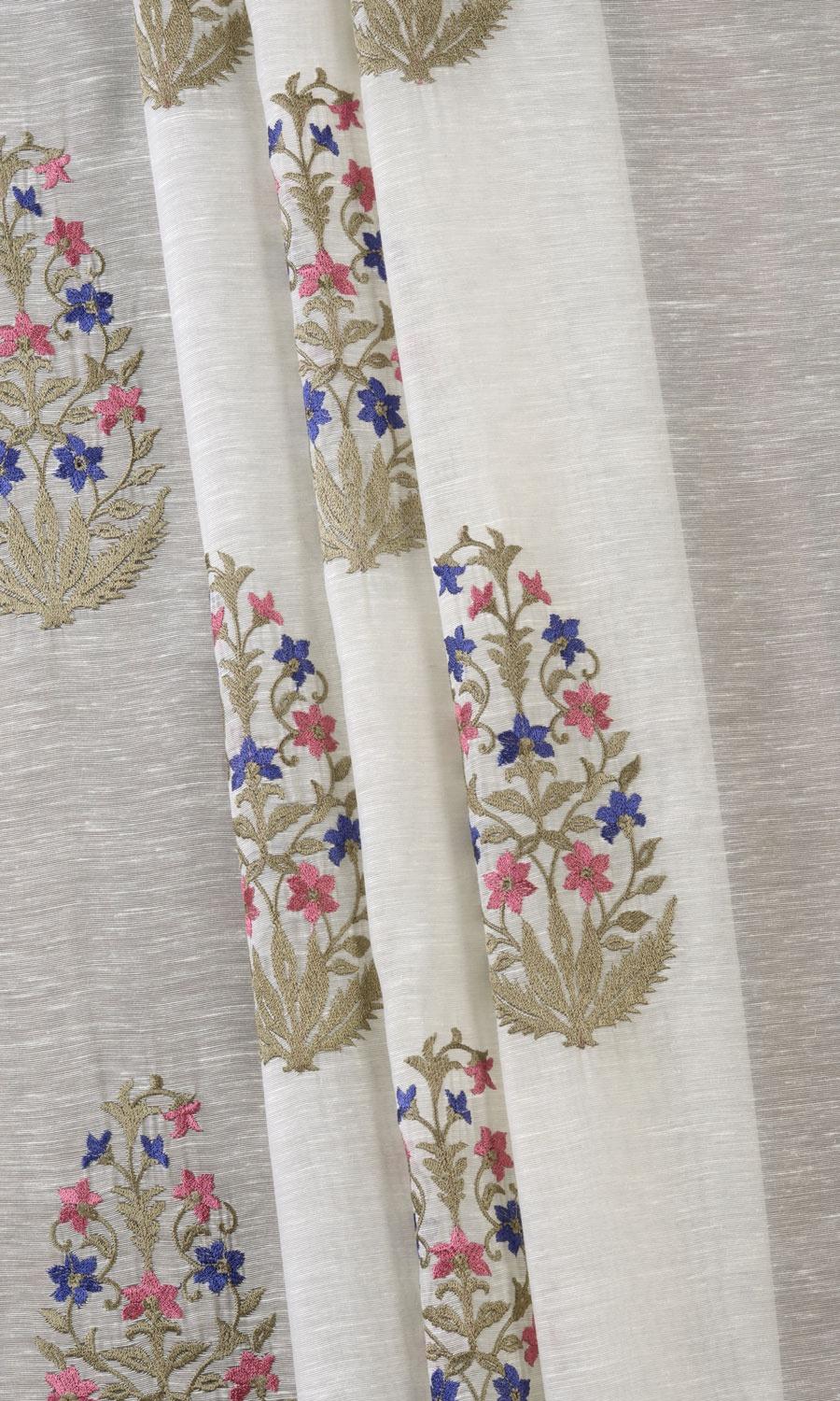 Sheer Floral Paisley Window Treatments Fabric By the Yard (Cream/ Pink/ Blue)