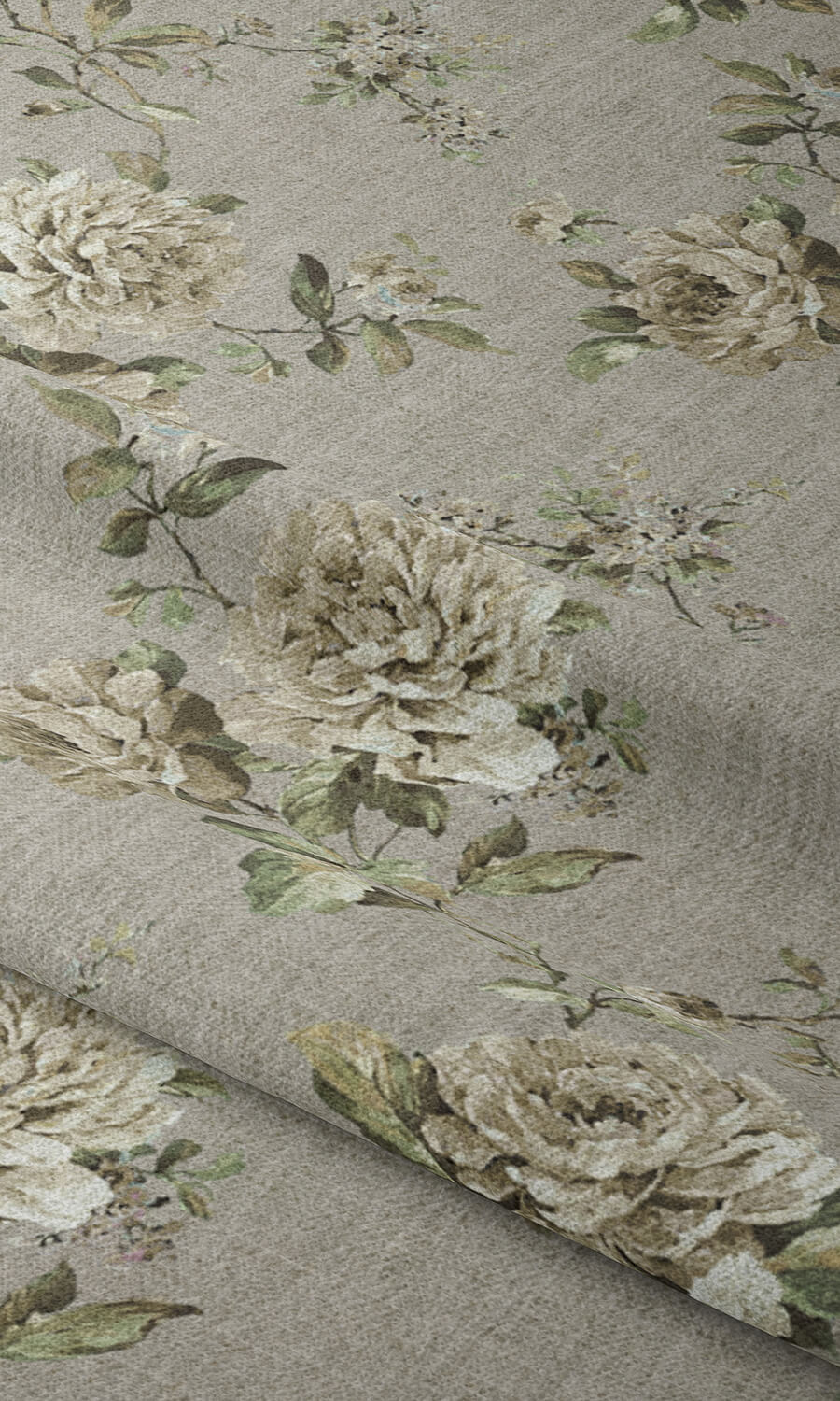 Country Floral Fabric Material By the Yard (Warm Grey)