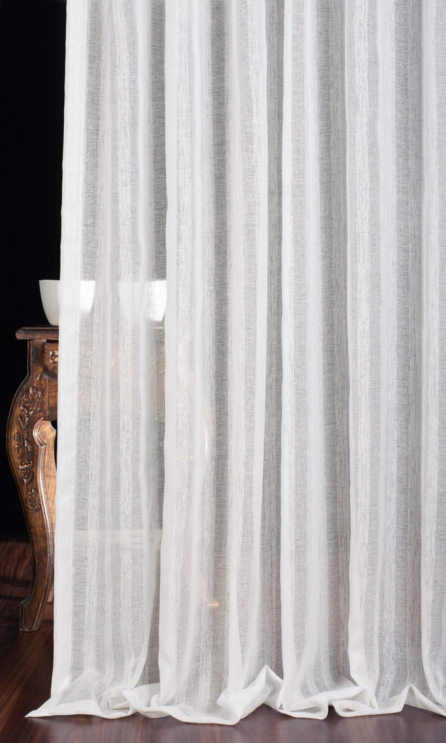 Textured Striped Sheer Window Treatments Fabric Sample (White)