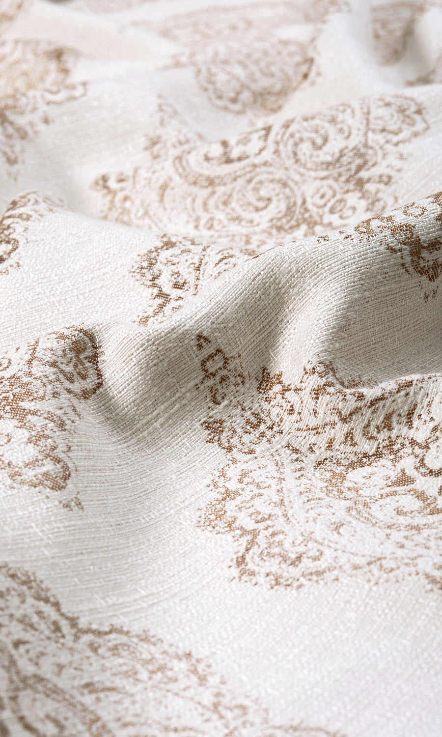 Patterned Home Textile Fabric Material By the Yard (White/ Mocha Brown)