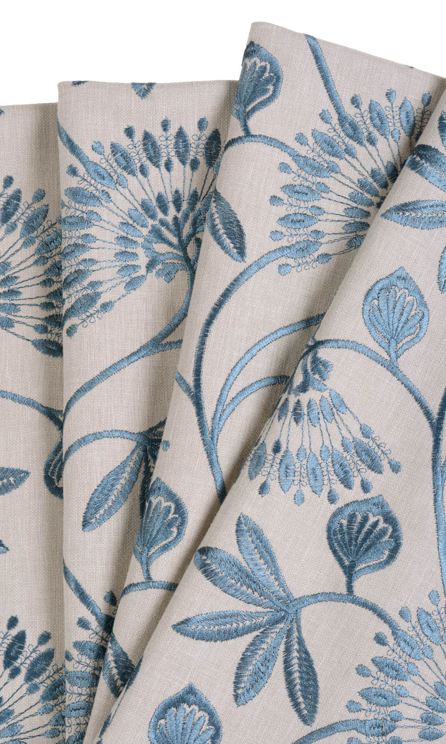 Vine Embroidered Home Textile Fabric Material By the Yard (Pale Beige/ Ocean Blue)