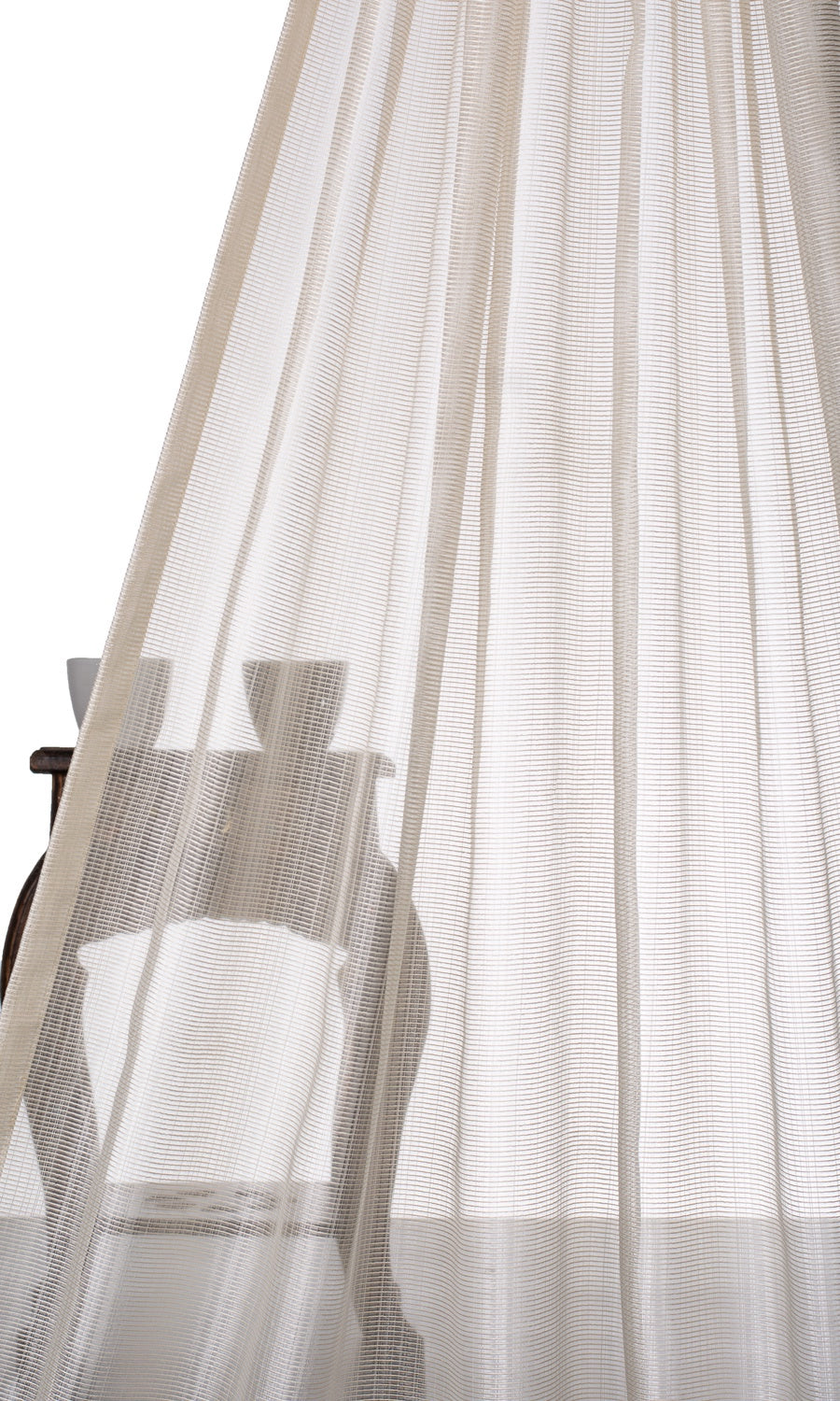 Textured Sheer Home Textile Fabric Material Sample (Ivory/ Pale Beige)