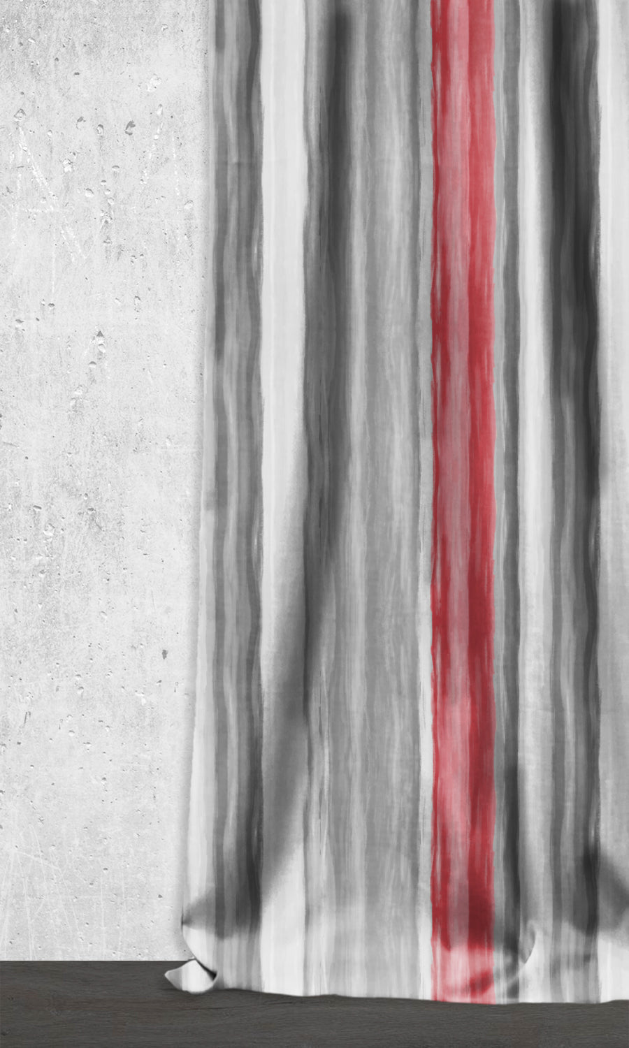 Dimout Striped Window Treatments Fabric By the Yard (Grey/ Coral Red)