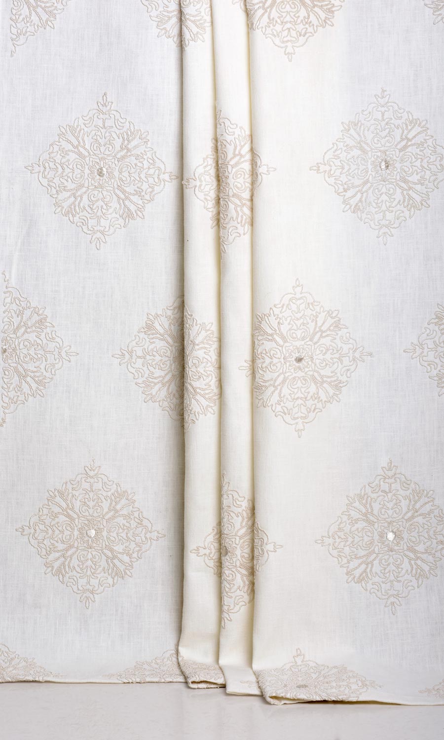 Poly-Linen Embroidered Home Décor Fabric By the Yard (White/ Cream)