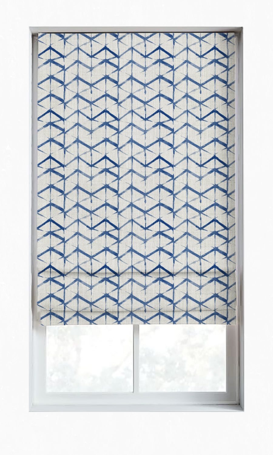 Geo Print Window Treatments Fabric By the Metre (Eggshell White/ Blue)