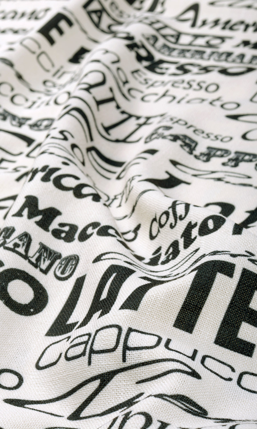 Coffee Theme Printed Fabric Material By the Yard (White/ Black)