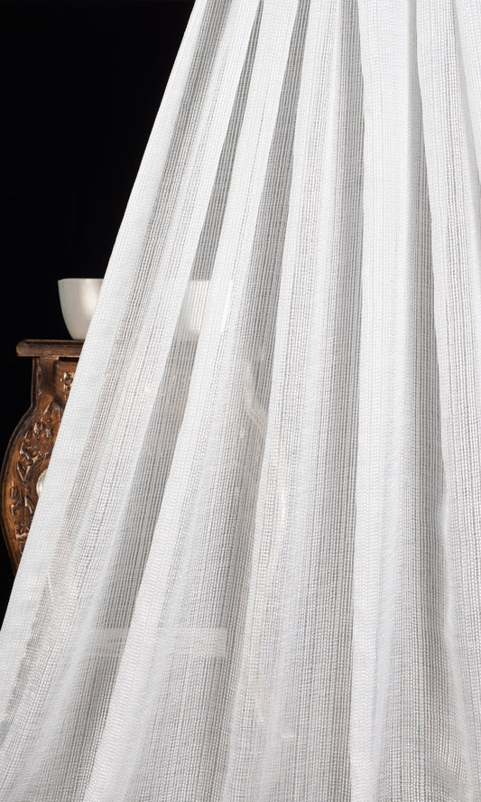 Textured Striped Sheer Home Décor Fabric By the Yard (White)